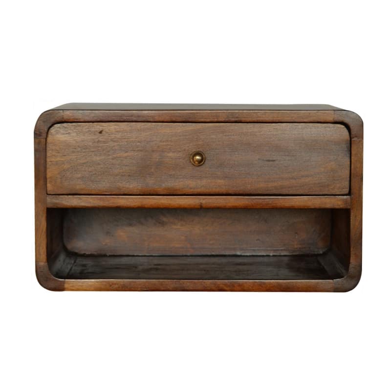 Modern Drawer Curve Floating Wooden Nightstand For Bedroom, Living Room