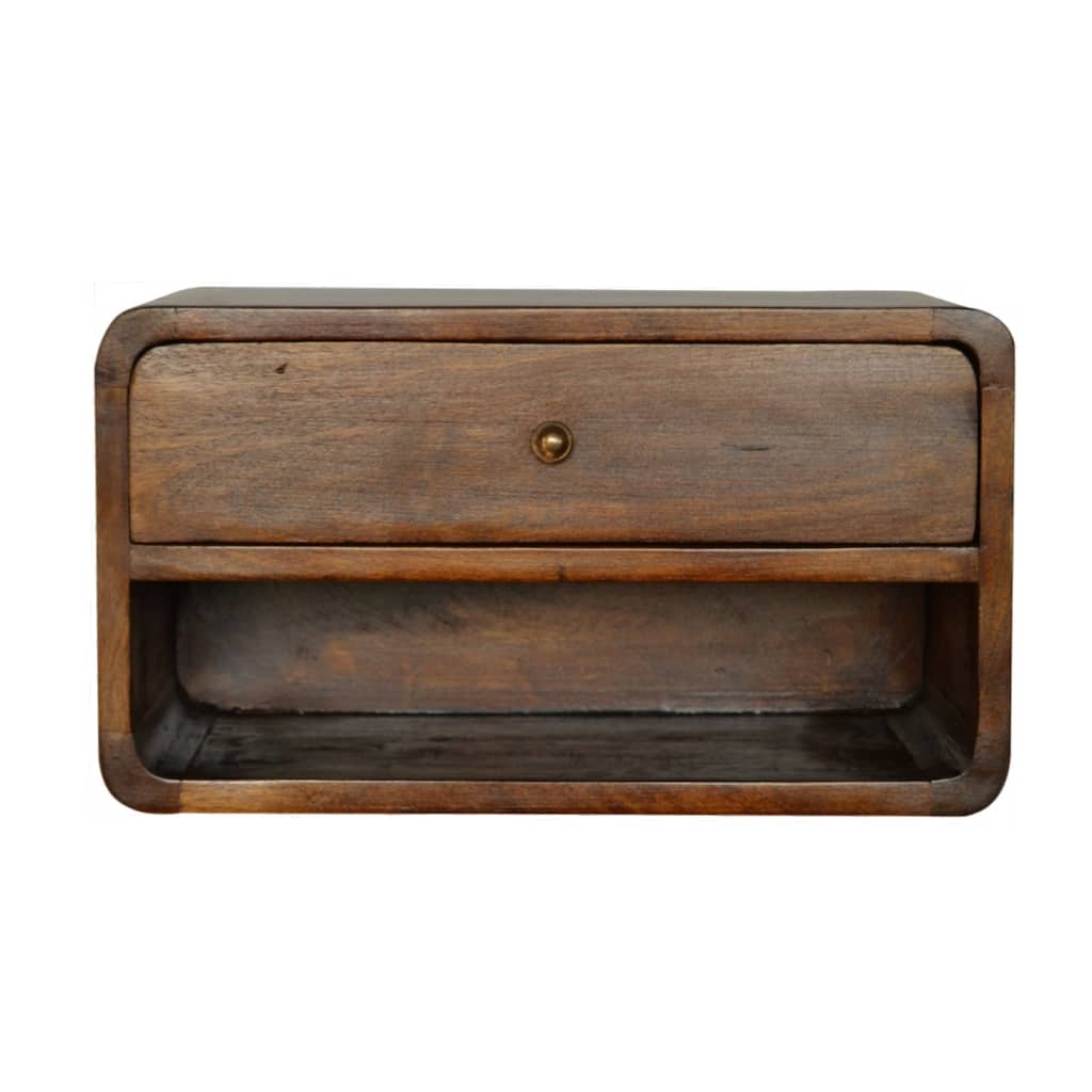Modern Drawer Curve Floating Wooden Nightstand For Bedroom, Living Room