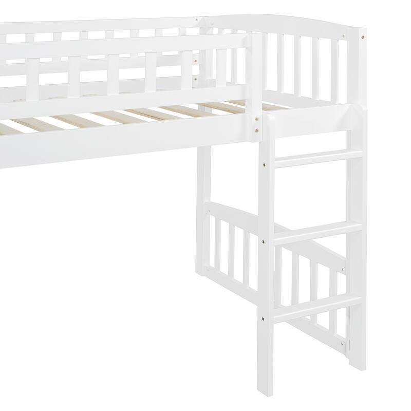 White Solid Wood Twin Loft Bed with Slide, Ladder and Guardrails for Kids Bedroom