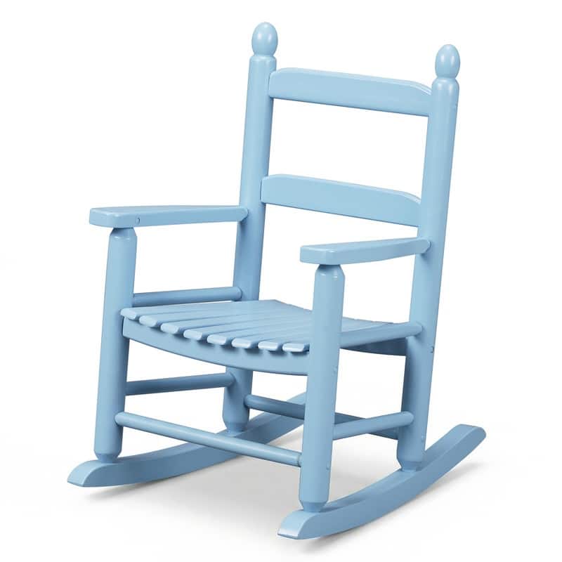 16 In. Kids Classic Solid Poplar Wood Rocking Chair, Egg-Shaped Seat For Ages 2–5 - 9' x 12' - Blue