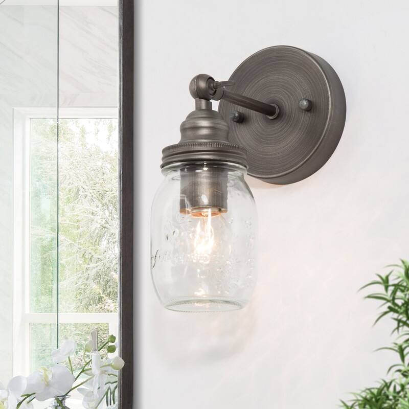 Modern Mini 1-Light Mason jar Wall Sconce Bubble Glass Vanity Light - D5.1" * W6.3 * H9.4"