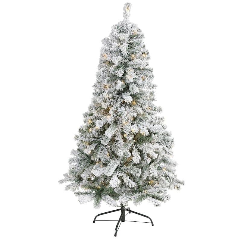 5ft. Flocked Spruce Artificial Christmas Tree with 150 Clear LED Lights - Snowy Holiday X-Mas Glow