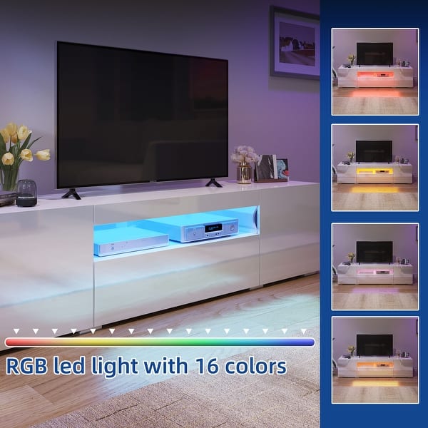 Moasis Modern 70" High Glossy Wood LED TV Stand Entertainment Center Media Console with Storage