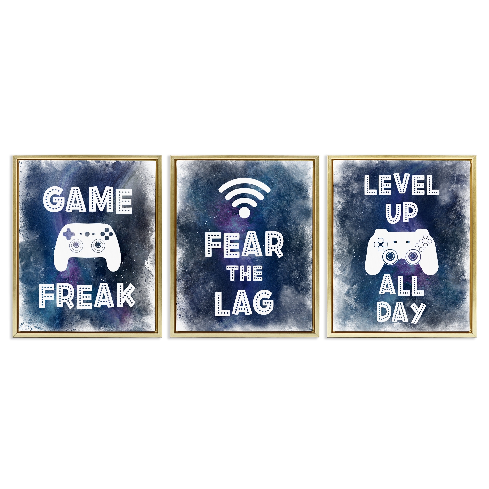 Stupell Gamer Quotes with Splash Framed Floater Canvas Wall Art Design By Marcus Prime (Set of 3)