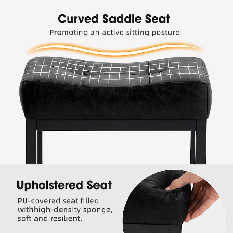Upholstered PU Leather Bar Stools Set of 2, 24" Counter Height Saddle Bar Stools