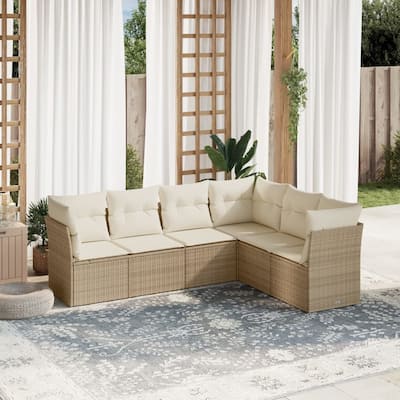 vidaXL Garden Sofa Set Beige PE Rattan Large Adjustable Feet - 24.4 x 24.4 x 27.2