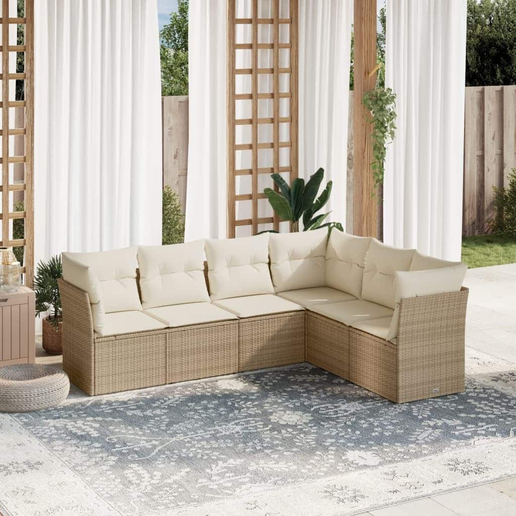 vidaXL Garden Sofa Set Beige PE Rattan Large Adjustable Feet - 24.4 x 24.4 x 27.2