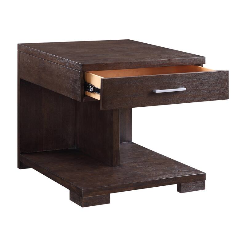 24 in. Brown Rectangle Wood End Table with Storage Drawer for Convenience