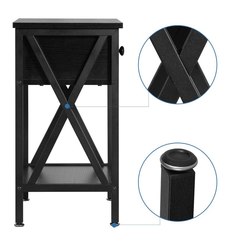 VECELO Modern Nightstand/End Table with Drawer and Open Shelf