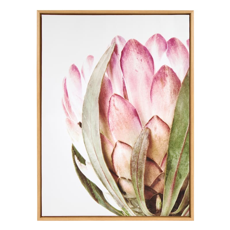 Kate and Laurel Sylvie Pink Protea Flower Framed Canvas Wall Art - 28x38 - Plastic - Natural