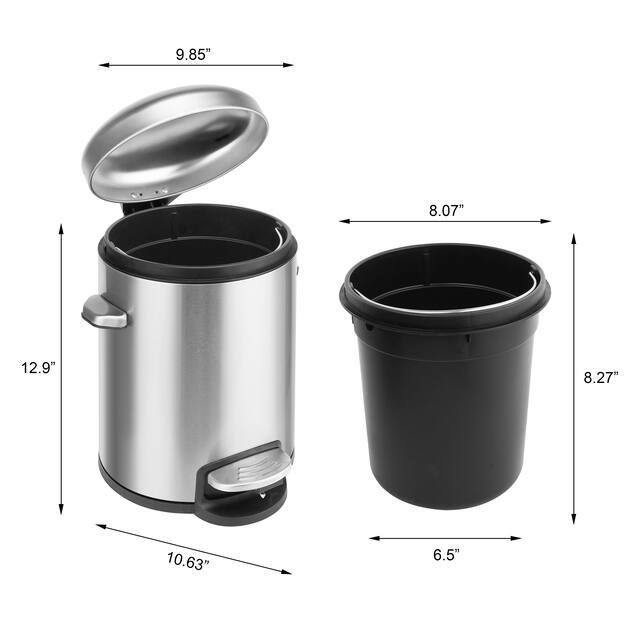 Innovaze 1.32 Gallon Stainless Steel Round Step-on Bathroom and Office Trash Can
