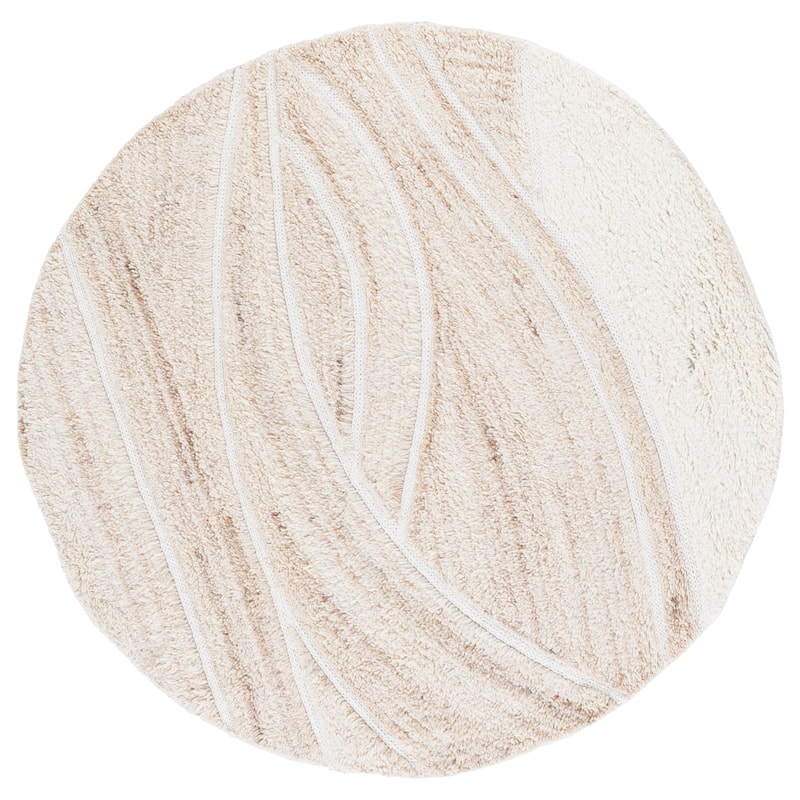 SAFAVIEH Handmade Casablanca Shag Harue Wool Rug - Beige/Ivory - 6' Round