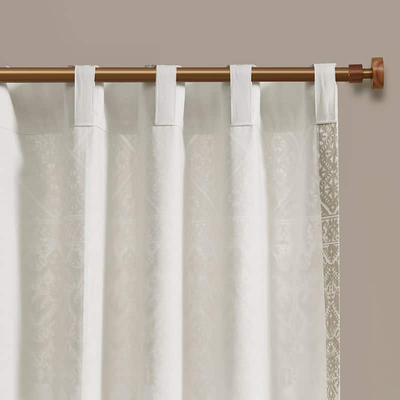 Rossetta Bohemian Vibe Cotton Printed with Chenille Tufted Detail Window Curtain Panel, Only 1 Piece Panel - 50"W x 84"L