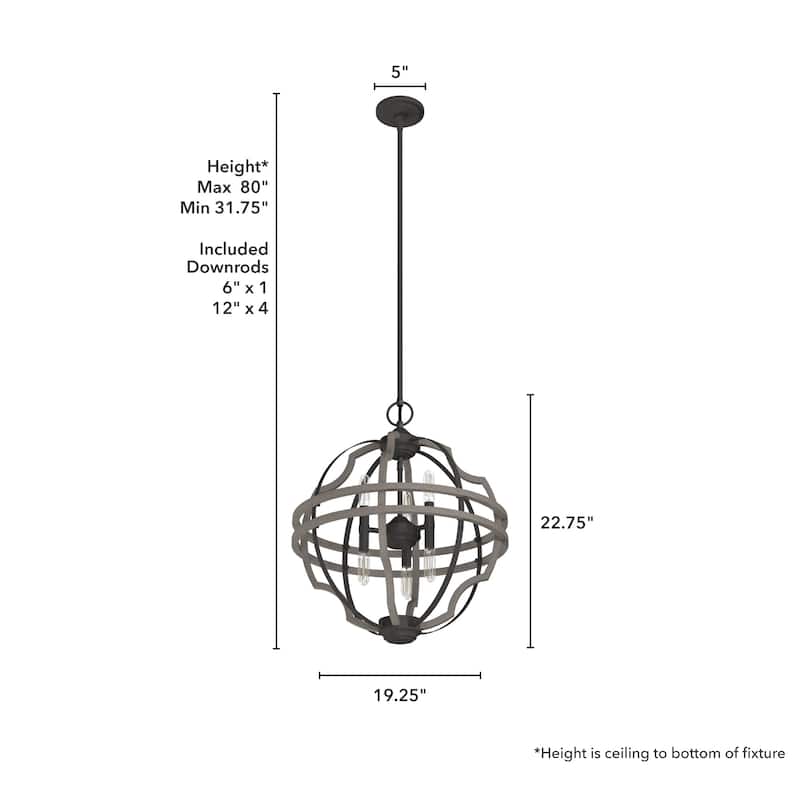 Hunter 19.25" Stone Creek 6-Light Pendant - Entry, Island, Dining Room - Modern Farmhouse, Rustic, Transitional