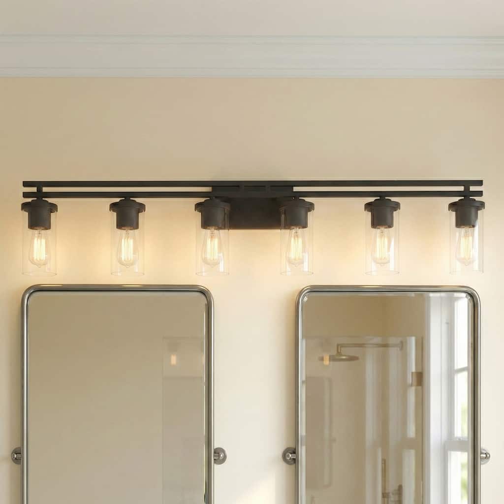 6-light Modern Farmhouse Black Bathroom Vanity Lights with UL Certified - 53''