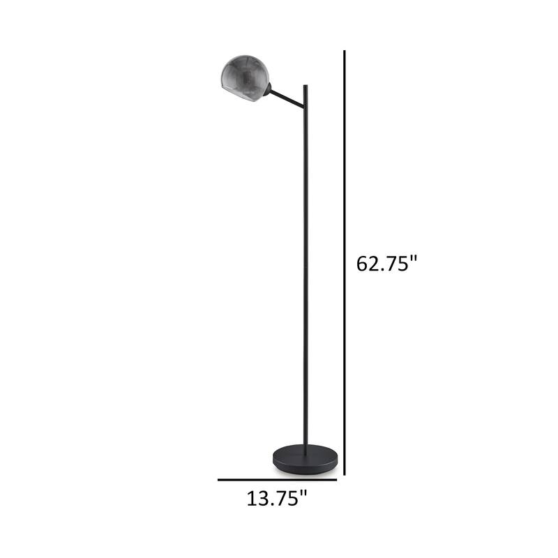 Bane 63 Inch Floor Lamp, Retro Smokey Black Glass Shade, Round Metal Base