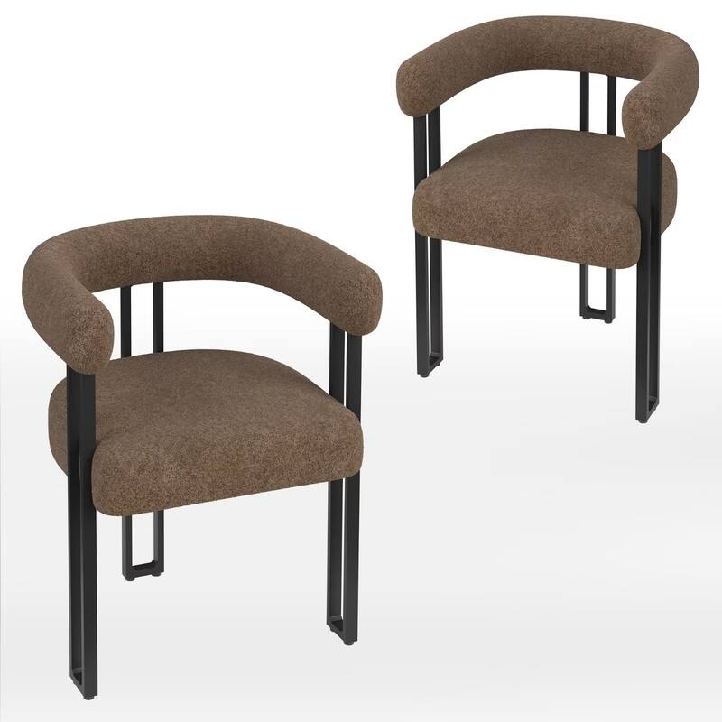 Upholstered Dining Arm Chairs with Metal Frame, Cushioned Seat & Back (Set of 2)