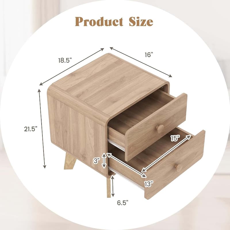 1/2 pcs Modern Night Stand Wooden Side End Table with 2 Drawers