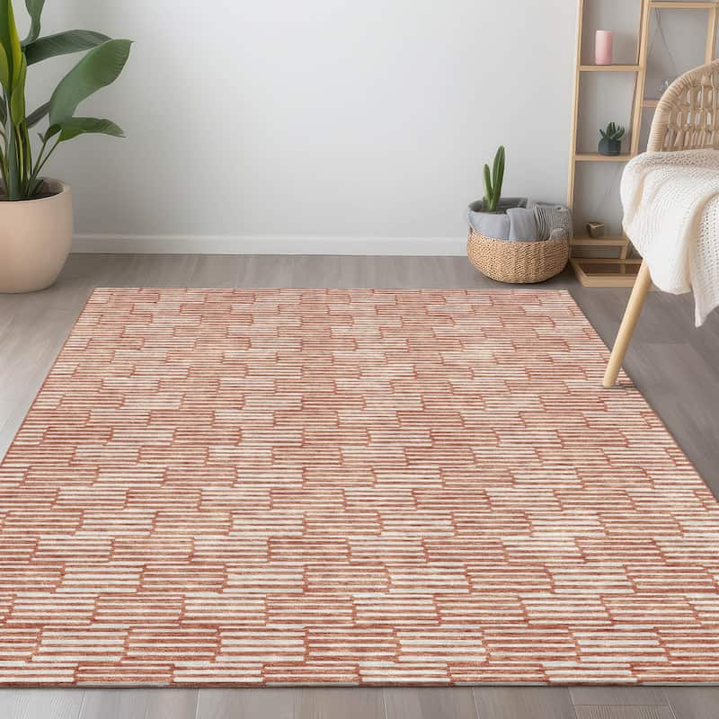 Machine Washable Indoor/ Outdoor Chantille Stripe Blocks Rug