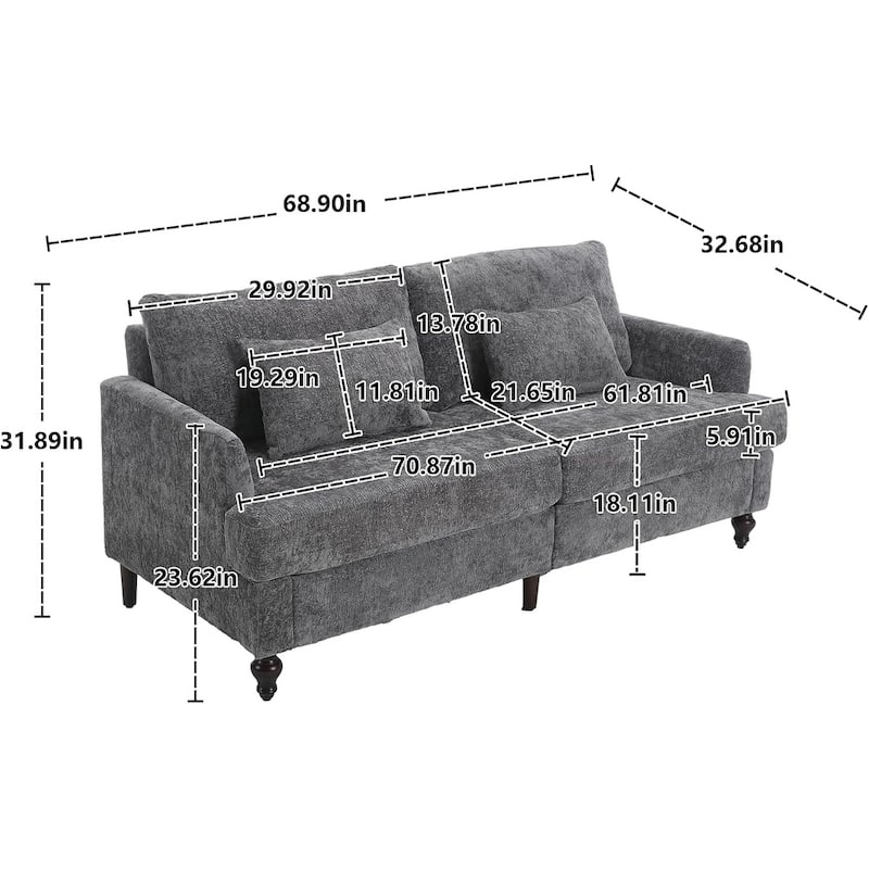 Roomfitters Chenille Loveseat Sofa, Mid-Century 2-Seat Upholstered Couch with Wooden Legs for Living Room