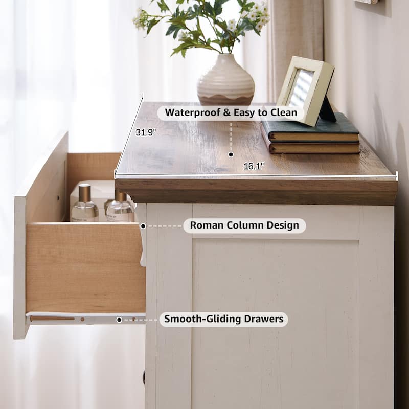 Farmhouse 5 Drawers Dresser, Wood Rustic Chest of Drawers for Bedroom