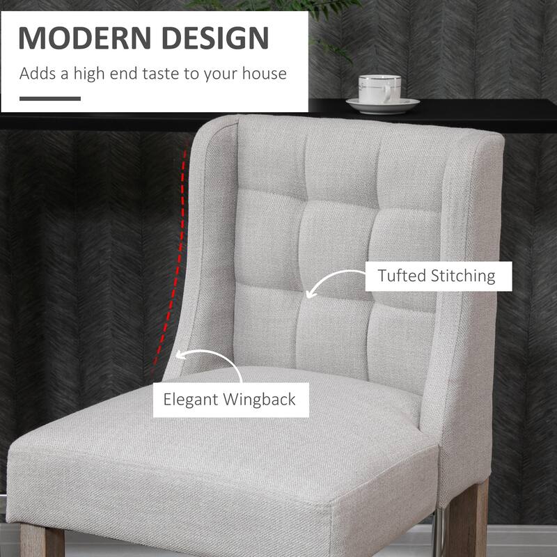 HOMCOM Modern Bar Stools Set of 2 with Tufted Upholstered, Pub Chairs with Back, Rubber Wood Legs for Kitchen, Dinning Room