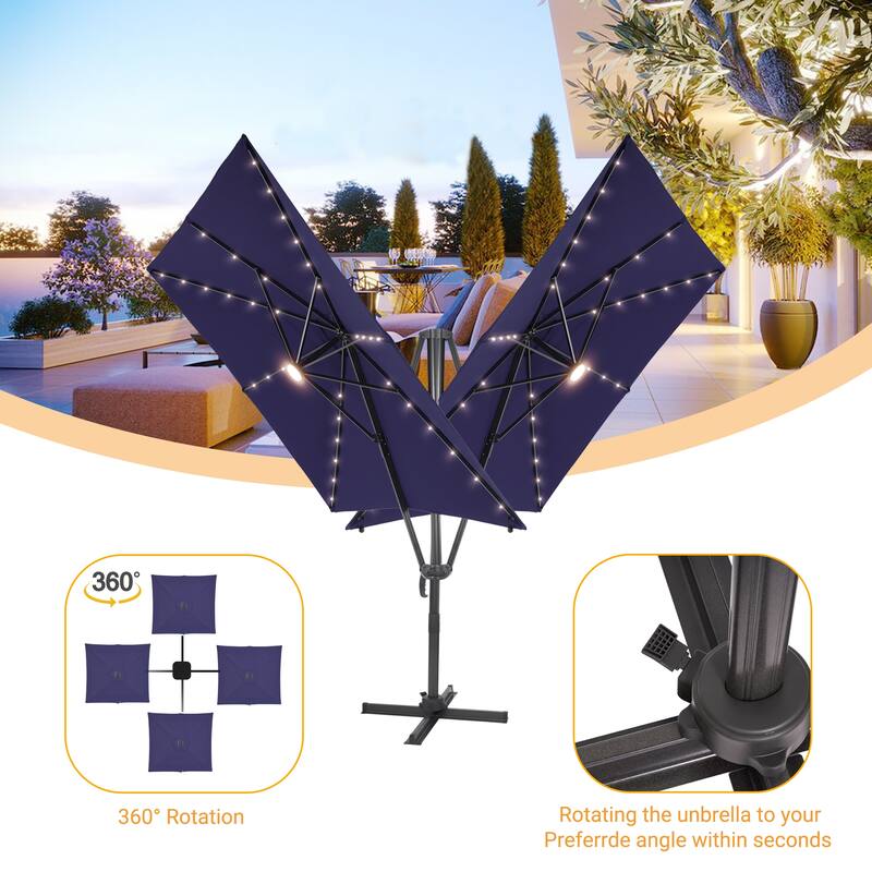 LIVOOSUN Aluminum 10x8FT LED Rectangular Cantilever Patio Umbrella