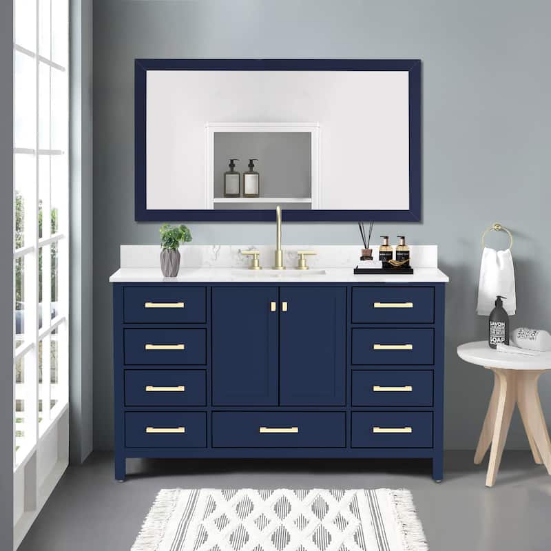 StarrySky 54 inch Undermount Single Sink Bathroom Vanity with Engineered Carrara Marble Top - 54 inch