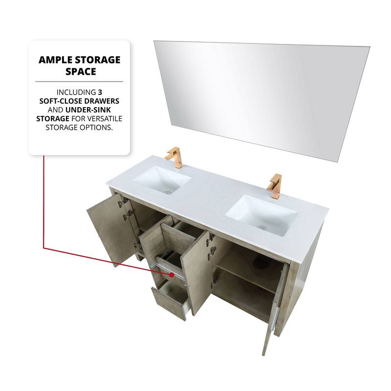 Lafarre Bath Vanity with Cultured Marble Top, Sink, Mirror and Rose Gold Faucet