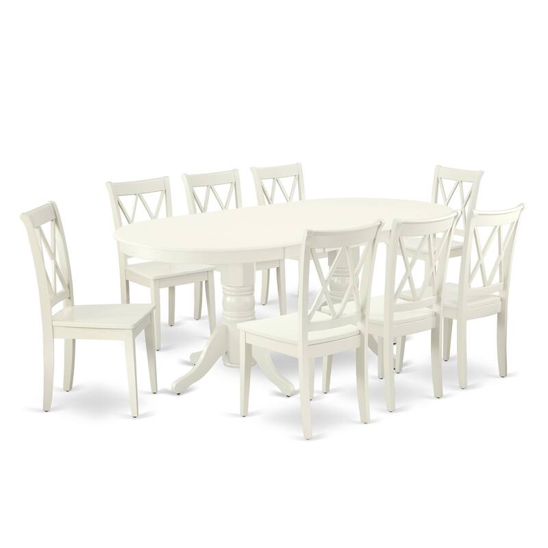 East West Furniture Dining Table Set- an Oval Wooden Table and Dining Chairs, Linen White(Pieces Options)