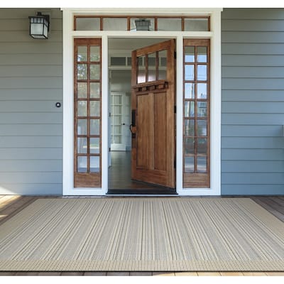 Dream Decor Rugs Samantha Stripes Tan Indoor Outdoor Area Rug