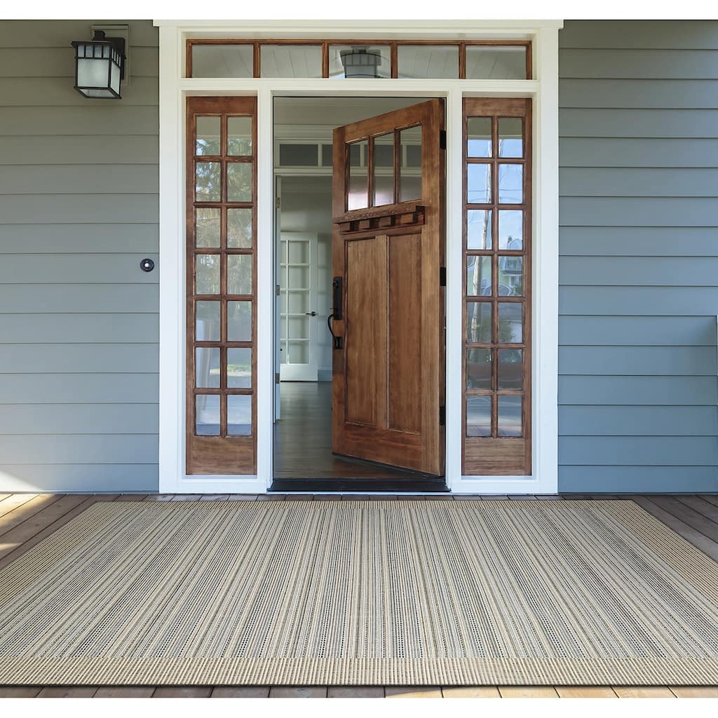 Dream Decor Rugs Samantha Stripes Tan Indoor Outdoor Area Rug