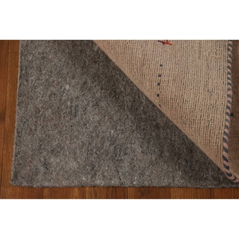 Hand Knotted Oriental 100% Wool Carpet Tribal Animal Pictorial Peach Gabbeh Runner Rug - 4' 9'' X 2' 3''