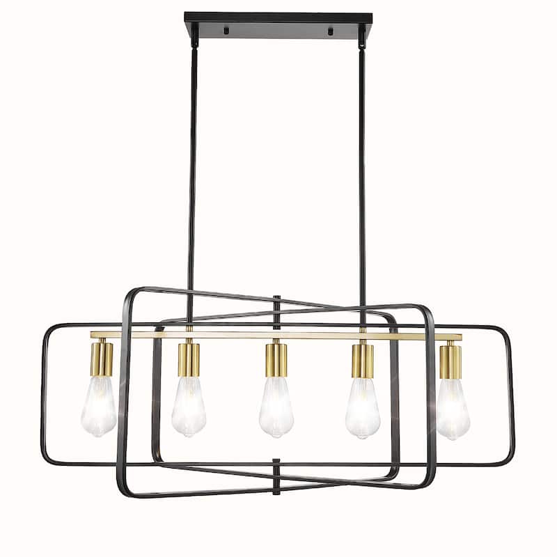 5-Light Modern Farmhouse Metal Chandelier, Rectangle Island Lights -33 Inch