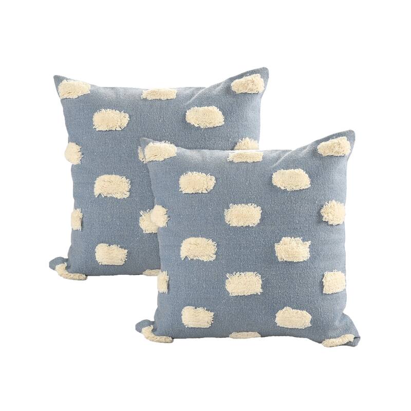 Sevita Zeal Light Pom-pom Cotton Throw Pillow, Set of 2 - Blue/Cream