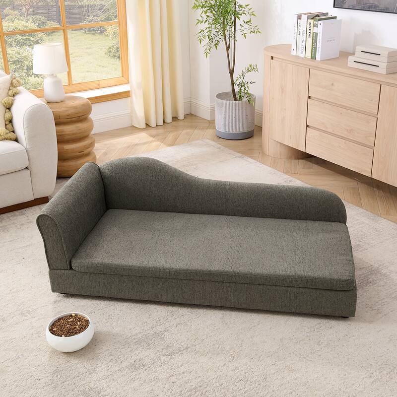 Oversized Pet Sofa, Elegant Modern Linen Fabric Elevated Dog Sofa Bed, Oversized Rectangular Pet Bed with Backrest & Armrest