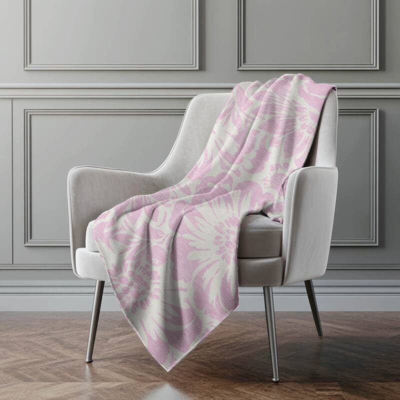 Premium Machine Washable Modern Floral Sherpa Throw Blanket - Pink - 4'2" x 5'10"