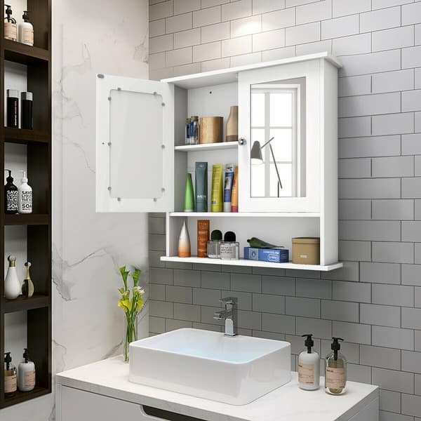 Costway New Bathroom Wall Cabinet Double Mirror Door Cupboard Costway New Bathroom Wall Cabinet