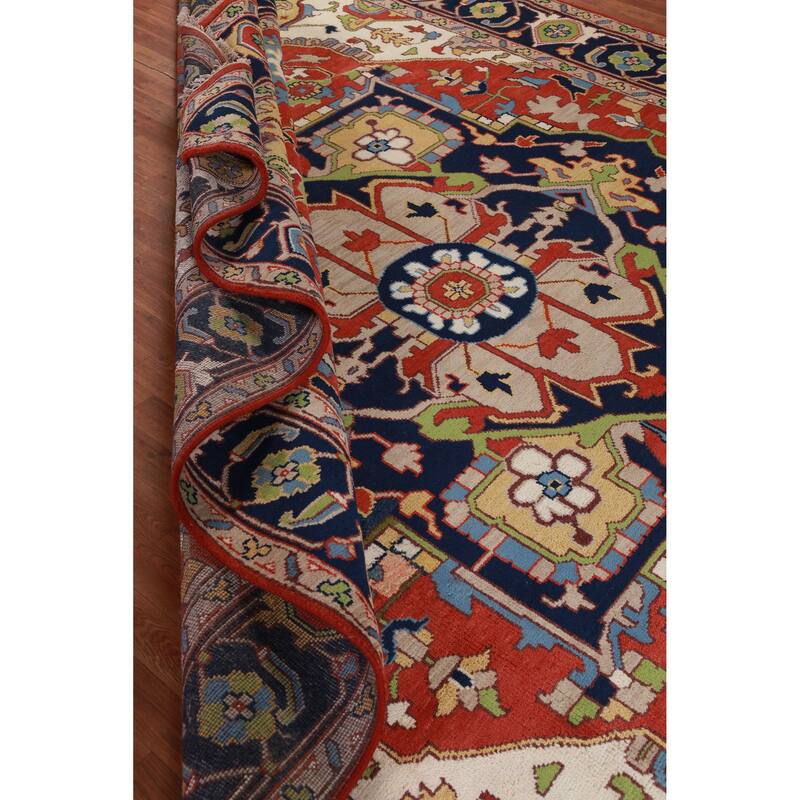 Hand Knotted Oriental 100% Wool Carpet Traditional Medallion Oranges & Rust Heriz (serapi) Area Rug - 13' 10'' X 9' 9''