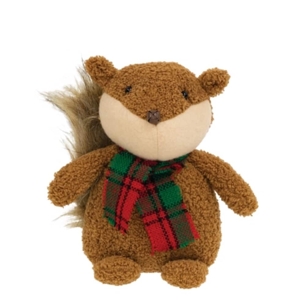 Stuffed Squirrel Sitter with Plaid Scarf Christmas Decoration - 4" x 3" x 6"