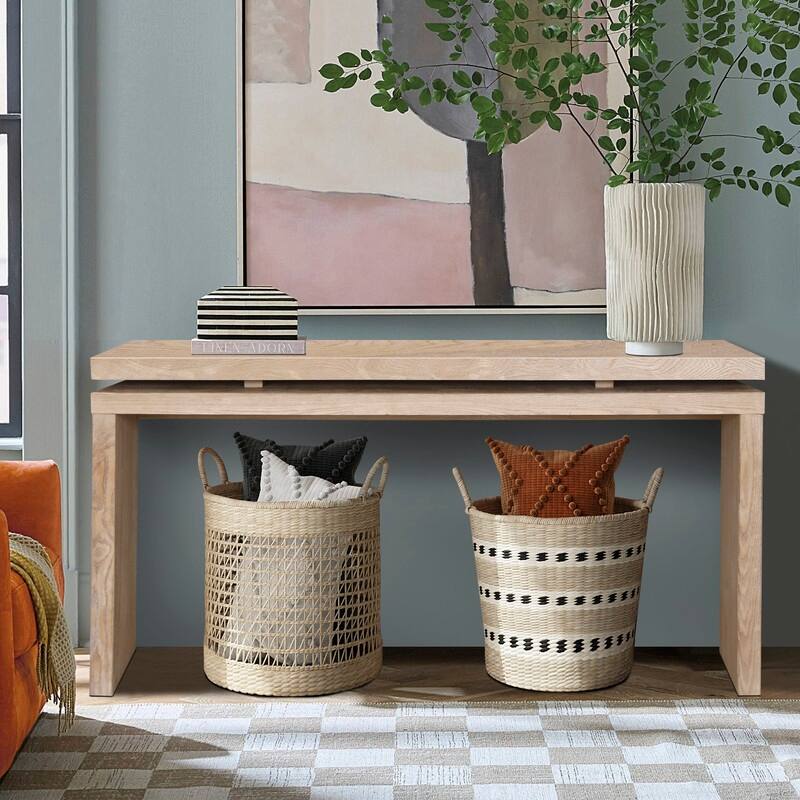 60'' Farmhouse Console Table - Retro Wooden Entryway Table with Double Board Suspension Design, Solid Wood & MDF, Sofa Table