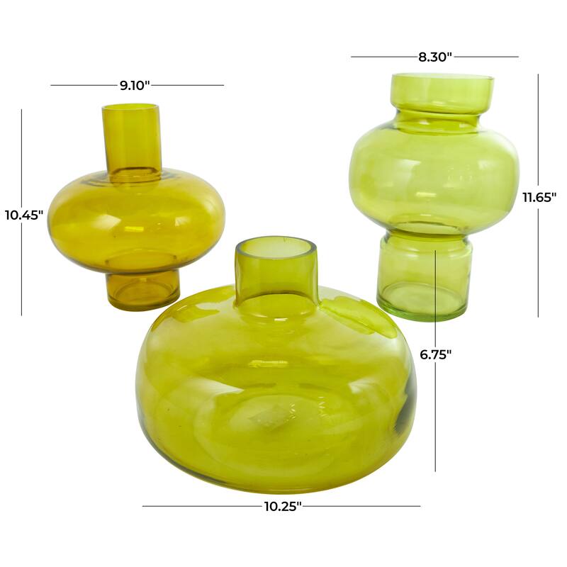 Blue, Green or Orange Glass Round Vase with Varying Shapes and Sizes (Set of 3)