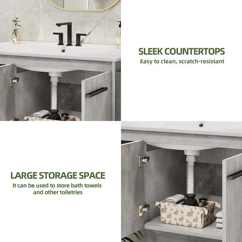 38" Wall-Mounted Modern Bathroom Vanity With Sink Combo and Double Doors Cabinet
