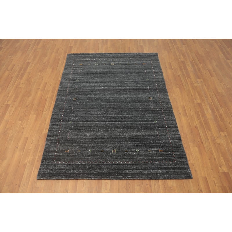 Hand Knotted Oriental 100% Wool Carpet Tribal Animal Pictorial Greys & Charcoal Gabbeh Area Rug - 7' 6'' X 5' 3''