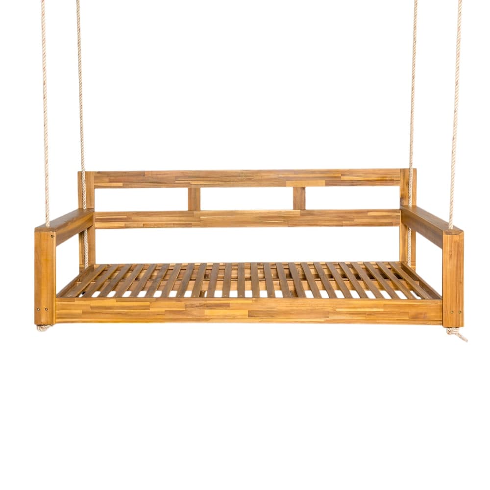 Rustic Elegance Acacia Wood Swing Bed, Farmhouse Daybed with 4 Stylish Colors & 350lb Capacity