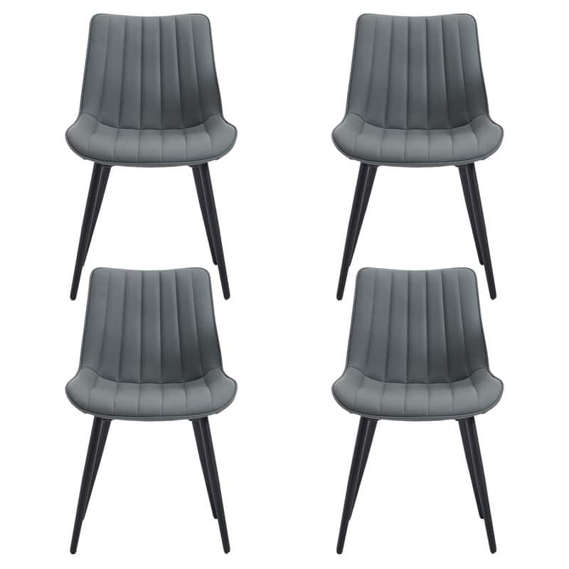 HOMEFUN PU Leather Upholstered Stripes Sturdy Metal Frame Dining Chairs(set of 4)