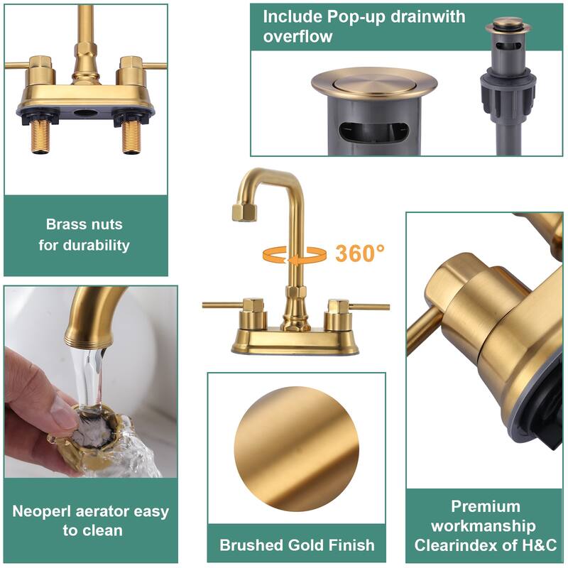 WOWOW 4 in. Centerset Double Handle High Arc Bathroom Faucet