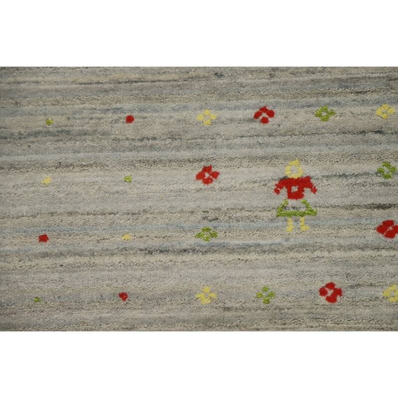 Hand Knotted Oriental Viscose Silk Carpet Tribal Animal Pictorial Beige & Ivories Gabbeh Area Rug - 5' 10'' X 6' 3''