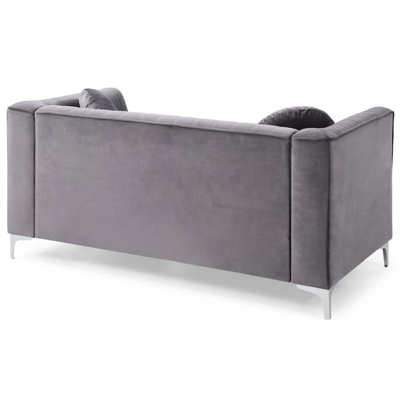 Velvet Microsuede Channel Tufted Loveseat with Throw Pillows - 65" - Gray