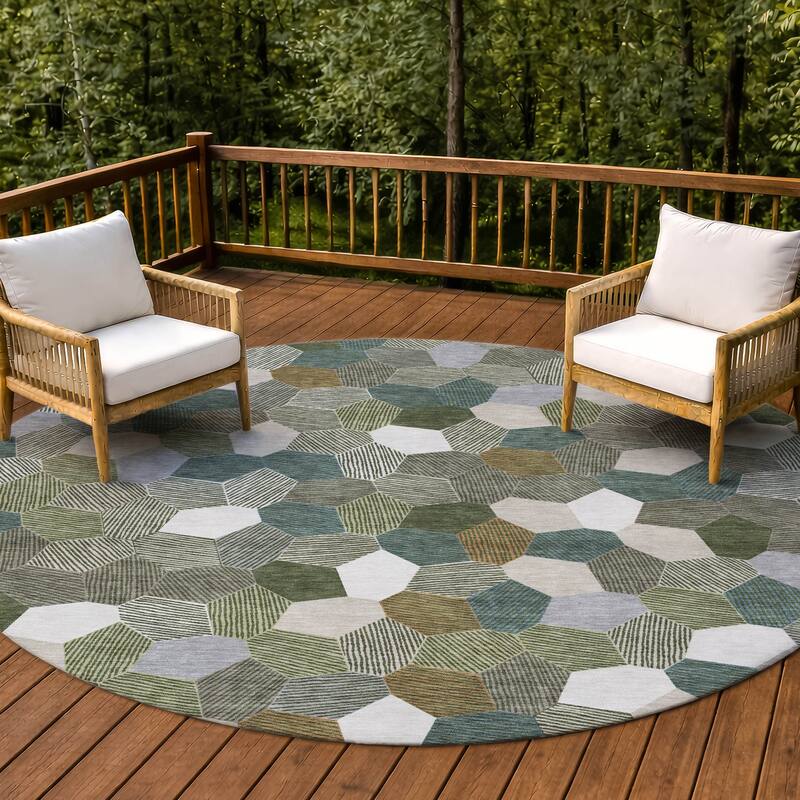 Machine Washable Indoor/ Outdoor Modern Loyd Chantille Rug - Olive - 8' x 8'